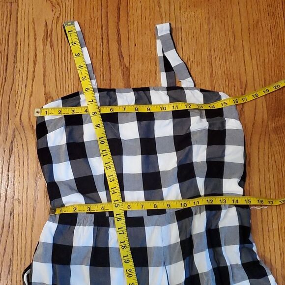 LOFT GINGHAM CHECK PLAID JUMPSUIT BLACK WHITE SIZE MEDIUM - Picture 9 of 12
